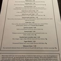 Menu with vegan options   at Koji Sunderland in Sunderland