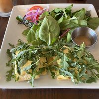 Southern benedict with tofu (they come with potatoes but i ordered salad instead) at Tree House in St Louis