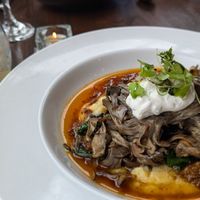 SMOKED MAITAKE MUSHROOMS over polenta at Tree House in St Louis