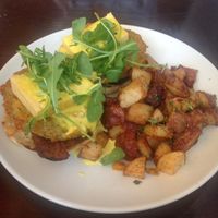 Eggs (tofu) Benedict with fried green tomatoes  at Tree House in St Louis