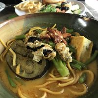 Curry Laksa, Chicken curry pie (background)  at Affinity Cafe in Roleystone