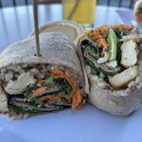 Wrap with whole wheat wrap, quinoa rice blend, tofu, and ginger wasabi dressing.   at Tea Bar & Fusion Kitchen in Rocklin