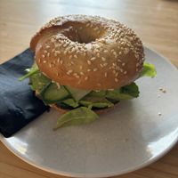  Vegan bagel (swapped pickles for avocado)  at Zërgë Coffeeshop in Budapest
