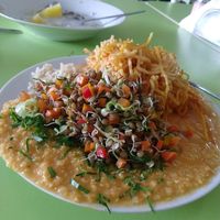 Meal of the day, noodle casserole, sprouted lentils, quinoa at El Gran Mana in Tacna
