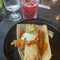 Vegan tamal and jamaica margarita. Delicious!!!  at Clandestino in Palm Springs