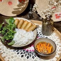 Vegan spring rolls with rice noodles at Nhà An Vegetarian in Hanoi