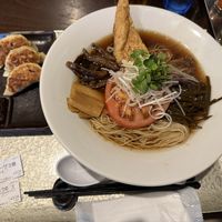Tasty Vegan Ramen ¥1450 and Gyoza ¥450 in April 2025.  at Ramen Katamuki in Kyoto