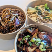 Veg Noodles, Kung-Po Chick'n, Greens at WOK2VEGAN in Birmingham