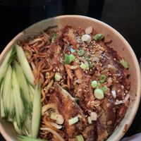 Crispy duck chow meinn  at WOK2VEGAN in Birmingham