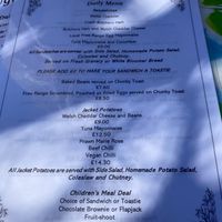 Menu with Vegan chilli on jacket potato at The Ugly House - Ty Hyll in Betws-y-coed