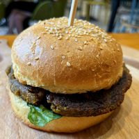 Vegan burger with lentil patty at The Hive in Yerevan