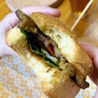 Vegan burger with lentil patty at The Hive in Yerevan