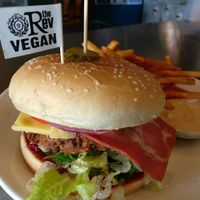 Rev burger, vegan at The Reverence Hotel in Footscray