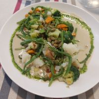Vegetables on artichoke cream at Restaurante SUHAZI Jatetxea in San Sebastian