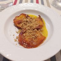Grilled peach for dessert at Restaurante SUHAZI Jatetxea in San Sebastian