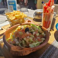 Moroccan salad and fries at Enjoy Your Meal in Marrakech