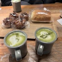 Soy Matcha Latte plus various snacks  at Earth Bakery in Yokohama