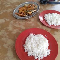 Tofu, vegetables, and rice at EE Lo in Mersing