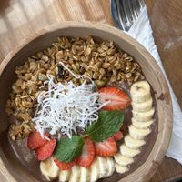 Vegan choco smoothie bowl  at The Garden Kafe at The Yoga Barn in Ubud