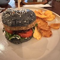 Mushroom burger - decent but not "wow“  at The Garden Kafe at The Yoga Barn in Ubud