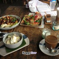 Wild Rice dish with tofu, Raw pizza and porridge (I think it was). at The Garden Kafe at The Yoga Barn in Ubud