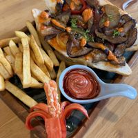 Mixed vegetable baguette with fries  at Rau Ơi Eatery in Hoi An