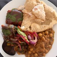 Mix of curry, pakora & roti   at Namaste Inbhir Nis  in Inverness