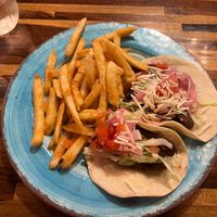 American tacos (vegan beef) with fries  at Crafted The Art of the Taco in Greensboro