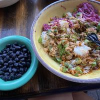 Wayfarer taco bowl made vegan with black bean side at Crafted The Art of the Taco in Greensboro