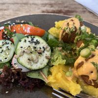 Lentil meatballs (nice flavor and texture)  at Vieta in Vilnius