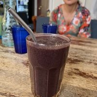 Blueberry spinach smoothie (blueberry heavy, but good)  at Vieta in Vilnius