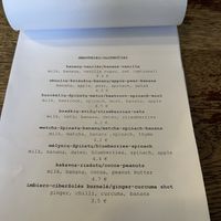 Smoothie menu  at Vieta in Vilnius