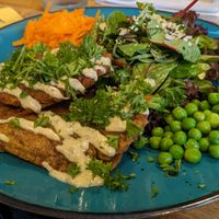 Veggie 'steaks', loads of fresh herbs at Vieta in Vilnius