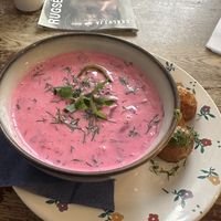 Cold beetroot soup   at Vieta in Vilnius
