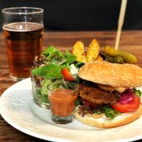 soy steak burger. delicious! at Vieta in Vilnius