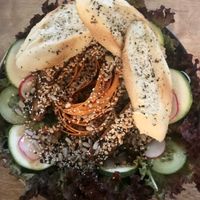 Salad with fried tofu  at Vieta in Vilnius