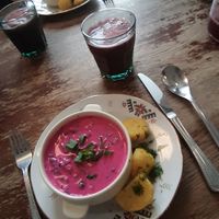 cold beetroot soup at Vieta in Vilnius