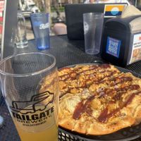 Beer and vegan bbq chicken pizza  at Tailgate Brewery - Music Row in Nashville