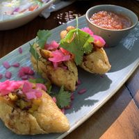 Polcanes de maiz (toasted, stuffed tamales)  at Amate 38 in Playa Del Carmen