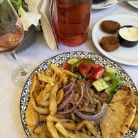mushroom gyros, tomato fritterss  at Ta Kaloudia in Corfu