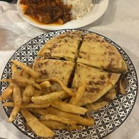 Mushroom skepasti (front) and mushroom stifado (back)  at Ta Kaloudia in Corfu