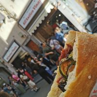 Long lines in front of all three places at All'Antico Vinaio  in Florence