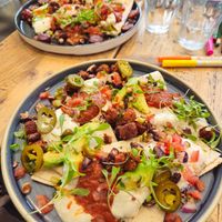 Vegan huevos rancheros (non-vegan in the background)  at No33 in the Park in Norwich