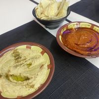 Humous flatbread and pepper dip  at Taha The Grandson in Agadir