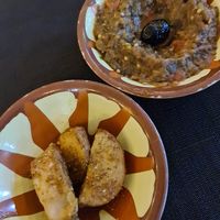 Free wedges and baba ganoush when you sit down! Delish (baba ganoush needed salt, which was available) at Taha The Grandson in Agadir