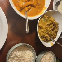 A vegetable curry and tikka masala with plant-based chik’n  at Noor Kitchen & Cocktails in Greensboro