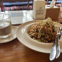 Pad Thai and a delicious soy latte  at Places Restaurant and Bar in Kathmandu