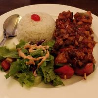 Bbq tofu veg skewers, with rice & salad (to me it tasted more like sweet & sour) at Places Restaurant and Bar in Kathmandu