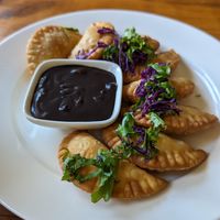Fried pumpkin momo with chocolate sauce at Places Restaurant and Bar in Kathmandu