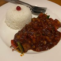 Tofu and vegetable skewers with rice   at Places Restaurant and Bar in Kathmandu